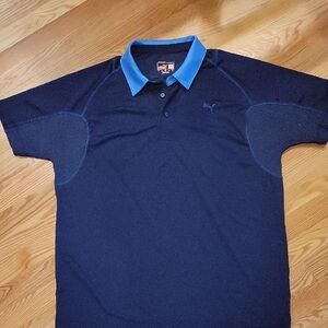 Puma Men's Dark Blue Polo with Light Blue Collar